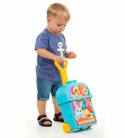 Moltó bouwspel met blokken en trolley, 20 onderdelen voor kinderen om creatief te bouwen en spelen.