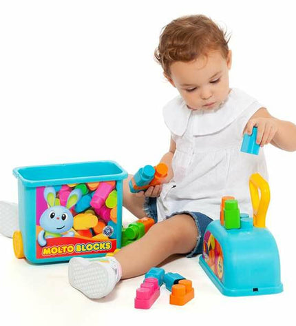 Molto bouwspel met 20 blokken en trolley, speelgoed en games voor creatief bouwen en spelen.