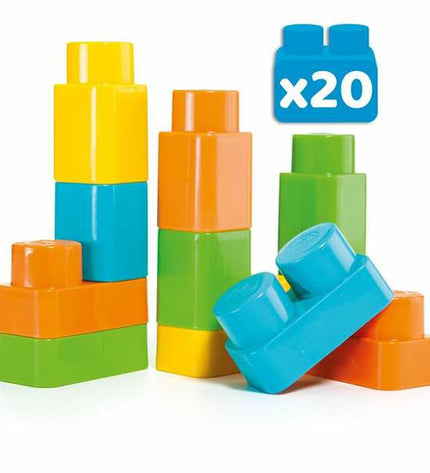 Colorful Moltó building toy set with 20 blocks and trolley for creative play and construction activities.