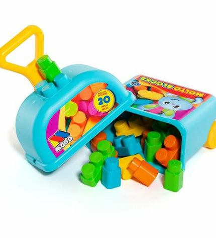 Colorful Moltó building toy set with 20 blocks in a trolley, ideal for children's construction and imaginative play.