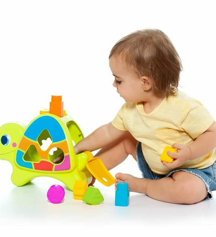 Moltó interactive turtle baby toy with 12 colorful parts, measuring 57x27.5x97 cm, designed for young children’s play.
