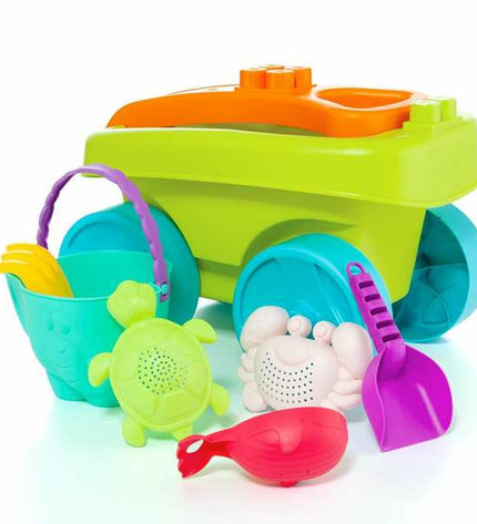 Moltó Strandkar Set met accessoires, 6 onderdelen, geschikt voor speelgoed en buitenspel, inclusief schep, emmer en vormen.