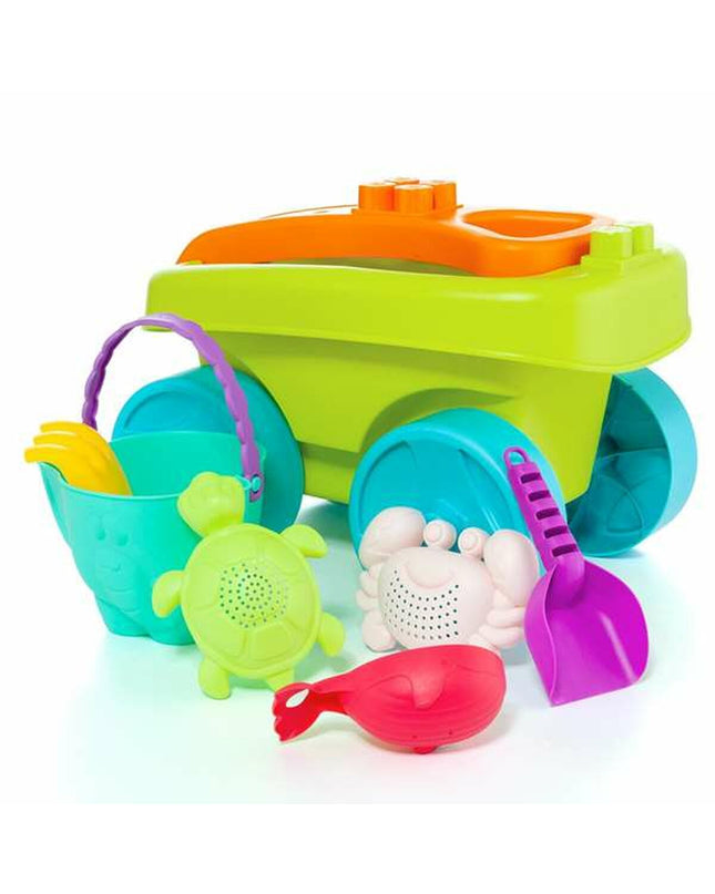 Moltó Strandkar Set met accessoires, 6 onderdelen, geschikt voor speelgoed en buitenspel, inclusief schep, emmer en vormen.