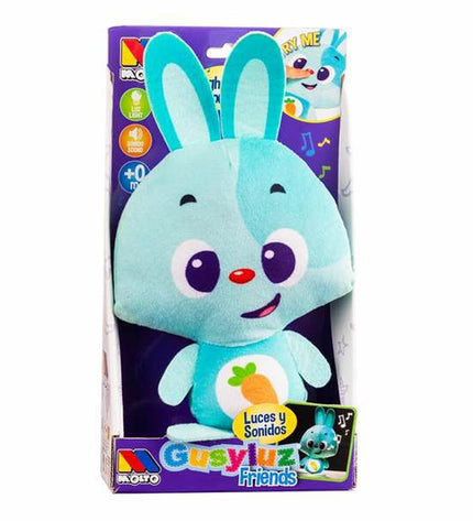 Turquoise Moltó Gusy luz baby bunny plush toy with sound, 7.5 cm soft toy for babies and toddlers.