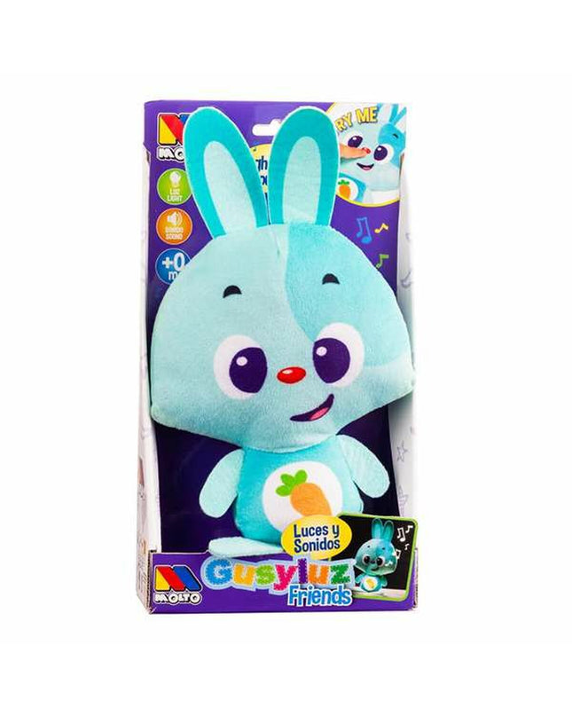 Turquoise Moltó Gusy luz baby bunny plush toy with sound, 7.5 cm soft toy for babies and toddlers.