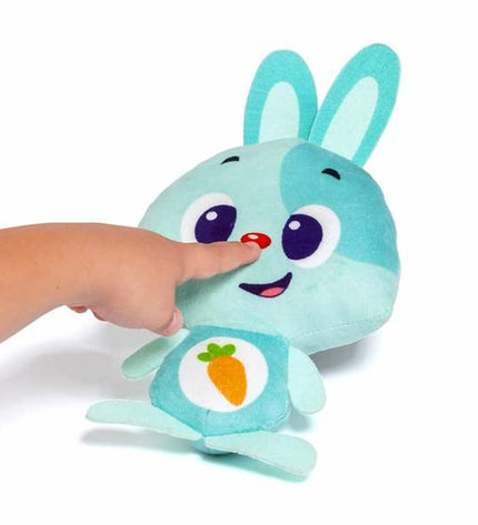Turquoise Moltó Gusy Luz baby bunny plush toy with sound, soft toy, 7.5 cm, designed for children, featuring a cute bunny appearance.