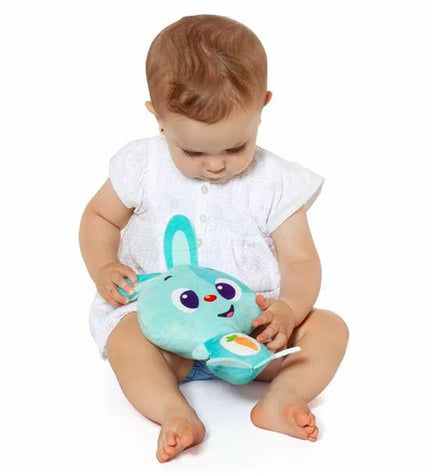 Turquoise Moltó Gusy luz baby bunny plush toy with sound, 7.5 cm soft stuffed animal for children, featuring a cute bunny design.