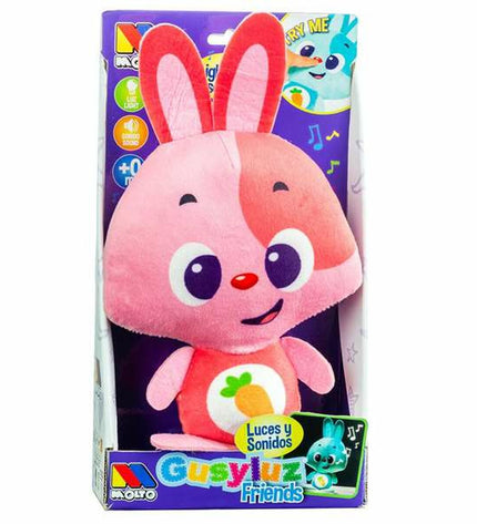 Pink Moltó Gusy Luz baby bunny plush toy with sound, 7.5 cm, soft stuffed animal for babies and children.