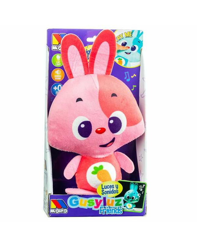 Pink Moltó Gusy Luz baby bunny plush toy with sound, 7.5 cm, soft stuffed animal for babies and children.