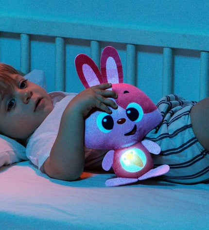 Pink Moltó Gusy luz baby bunny plush toy with sound, 7.5 cm, soft stuffed animal for babies and children.