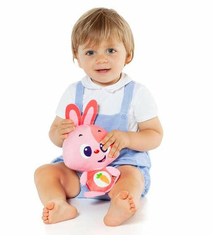 Pink Moltó Gusy Luz baby bunny plush toy with sound, 7.5 cm soft stuffed animal for children.