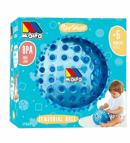 Blue Moltó sensory ball for babies, 20 cm, soft and textured toy designed for young children’s sensory play.