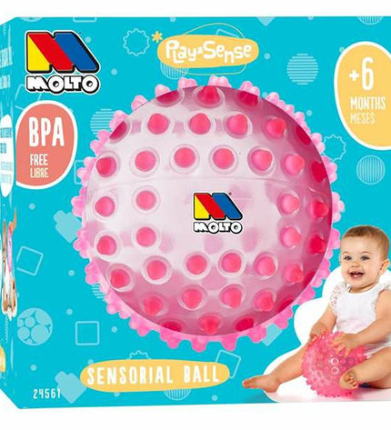 Pink Moltó sensory ball for babies, 20 cm soft rubber toy designed for young children to explore and develop sensory skills.