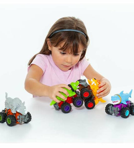 Multicoloured Moltó Beast Wheels toy vehicle with vibrant wheels, designed for children, in a playful and colorful style.