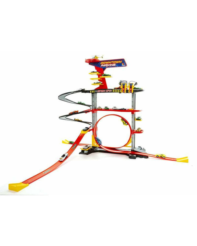Moltó toy parking garage with colorful vehicles, detailed playset for children, realistic miniature cars and structure.