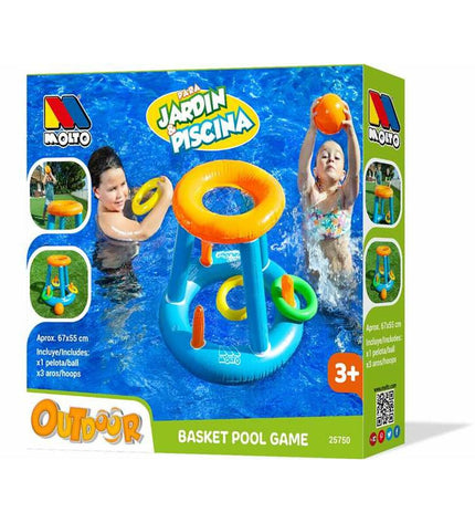 Molto outdoor inflatable basketball hoop for kids, with a sturdy frame and basketball, suitable for outdoor play and sports activities.