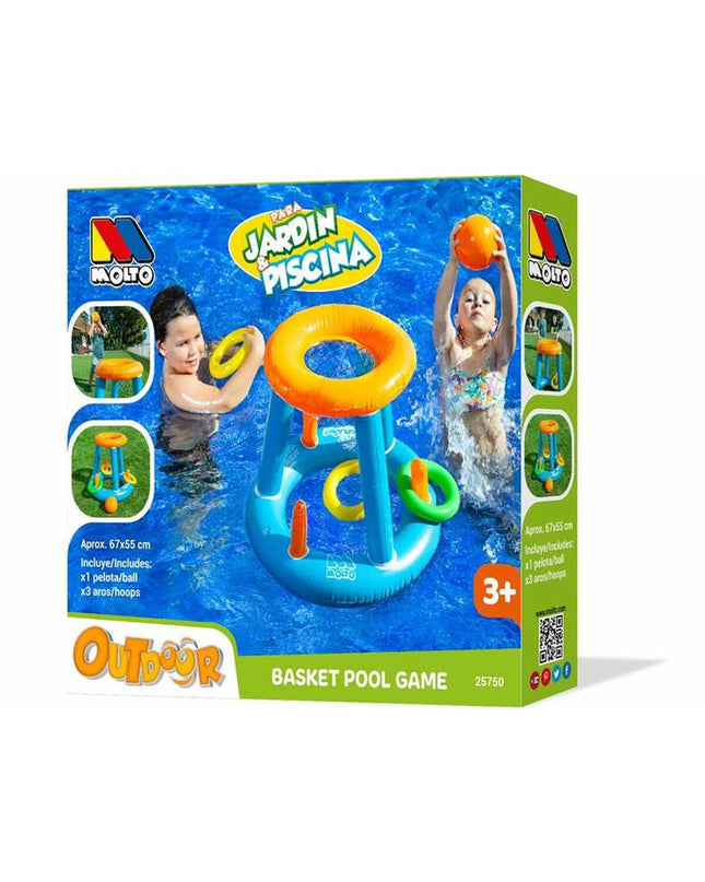 Molto outdoor inflatable basketball hoop for kids, with a sturdy frame and basketball, suitable for outdoor play and sports activities.