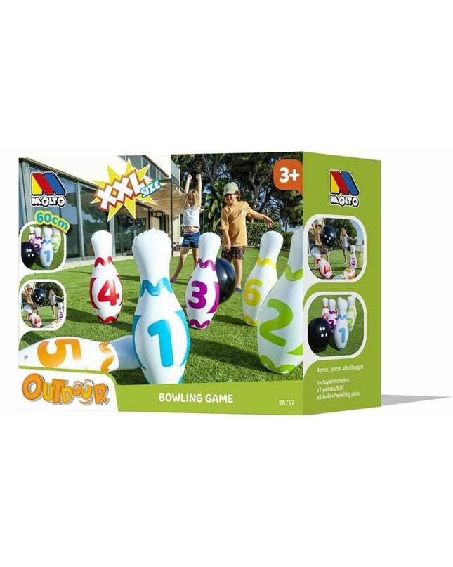 Moltó bowlingspel for outdoor play, featuring colorful plastic bowling pins and ball set for kids' sports and games.