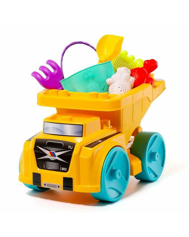 Moltó strandspeelgoedset with colorful plastic toys for outdoor play, featuring various shapes and sizes for children.