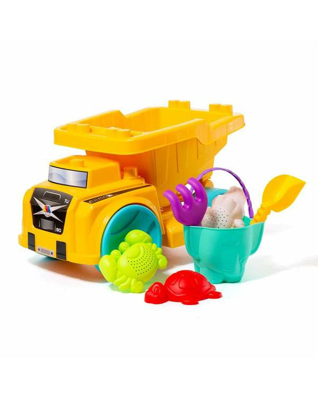 Colorful Moltó strandspeelgoedset for outdoor play, featuring flexible strands and vibrant building pieces.