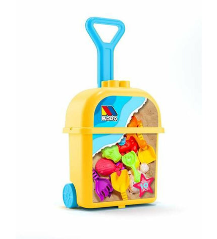 Moltó strandspeelgoedset with colorful plastic tools and accessories for outdoor play and sports activities.