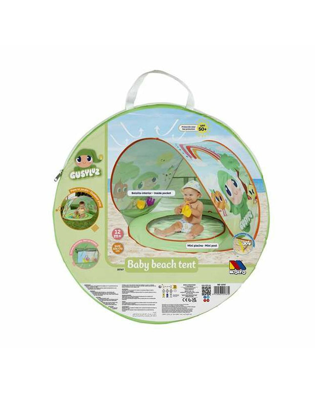 Molto Kinderstrandtent with pierenbad, outdoor camping tent designed for children, featuring a colorful design and built-in splash pool.