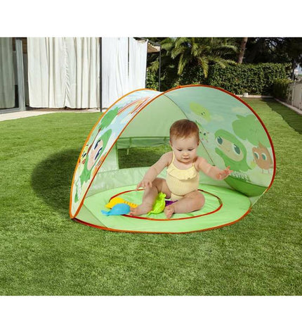 Children's beach tent with built-in play pool by Moltó, designed for outdoor camping and outdoor activities.