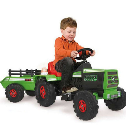Injusa Pedaaltractor toy for kids, featuring a colorful plastic design with pedals and a steering wheel for outdoor play.