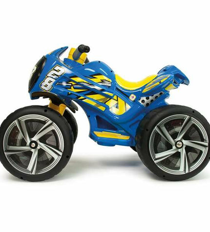 Injusa Flames 6V electric quad toy for kids, black and red, with sturdy wheels and compact size for outdoor play.