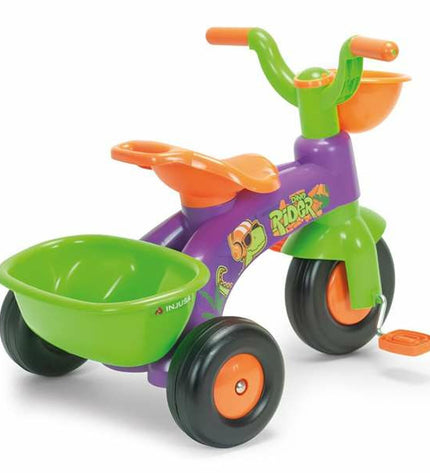 Paw Patrol DinoRider toy bike with colorful dinosaur design, suitable for children, in bright, playful style.