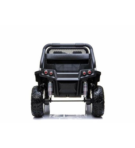 White Mercedes Benz Unimog electric toy car for kids, 12V ride-on vehicle with realistic design and open-air features.