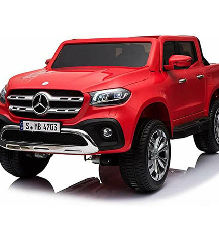 Red Injusa Mercedes Benz X Class kids' electric toy car, sporty open-air ride-on vehicle with realistic design.