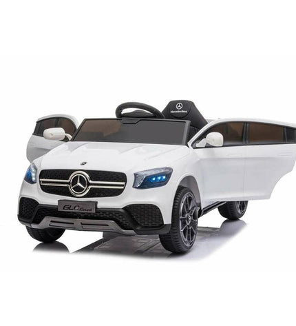 White Injusa Mercedes GLC electric toy car for kids, featuring realistic design and open-air style, suitable for outdoor play.