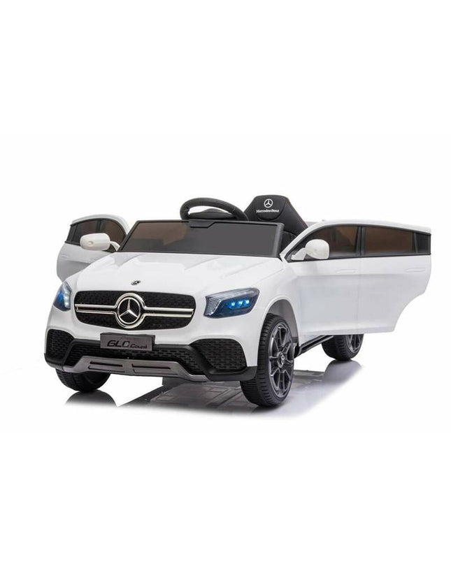 White Injusa Mercedes GLC electric toy car for kids, featuring realistic design and open-air style, suitable for outdoor play.