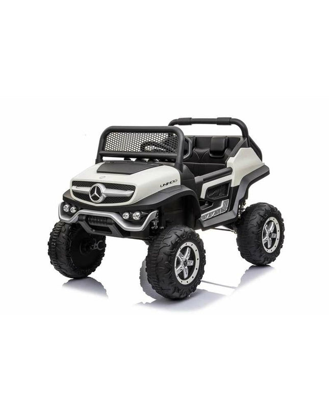 Black Injusa Mercedes Unimog electric toy car for kids, designed for outdoor play and fun adventures.