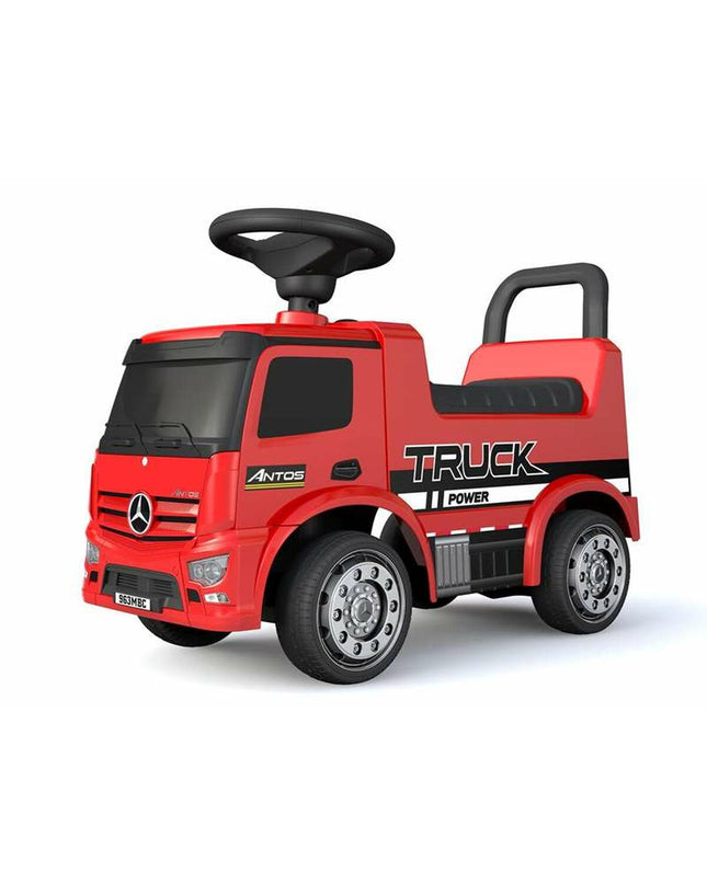 Injusa Mercedes fire truck toy for kids, red plastic ride-on vehicle with fireman design, measures 62.5 x 28.5 x 45 cm.