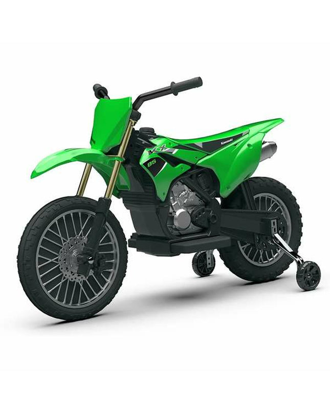 Injusa Kawasaki electric scooter for kids, blue toy ride-on vehicle with handlebars and wheels, suitable for outdoor play.