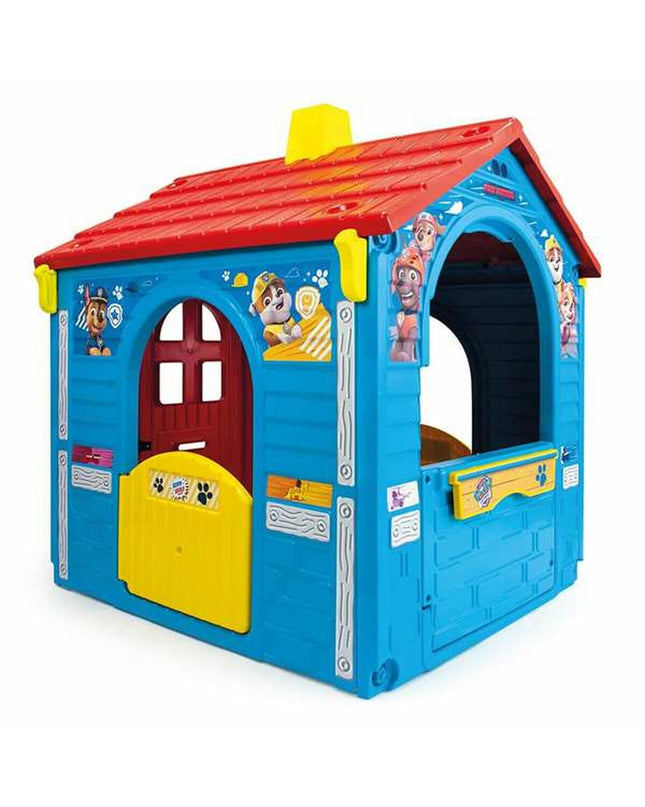 Paw Patrol children's playhouse, colorful plastic toy house with doors and windows, designed for outdoor play and fun.