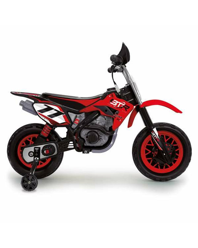 Injusa red 12V electric kids' scooter with foot pedals and handlebar for outdoor play and fun.