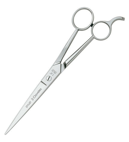 Dog grooming scissors 3 Claveles Stylist 19 cm for pets, featuring sharp blades and ergonomic handles for precise trimming.
