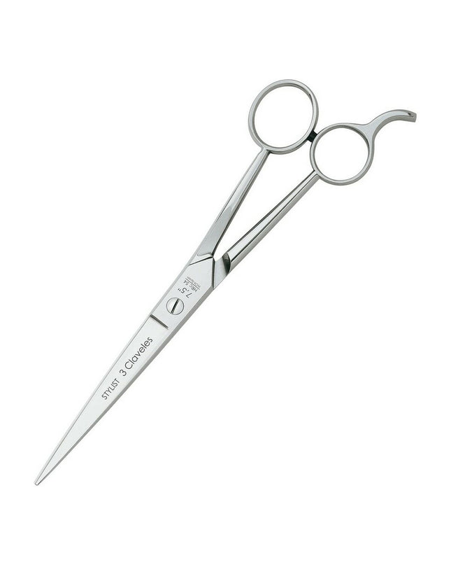 Dog grooming scissors 3 Claveles Stylist 19 cm for pets, featuring sharp blades and ergonomic handles for precise trimming.