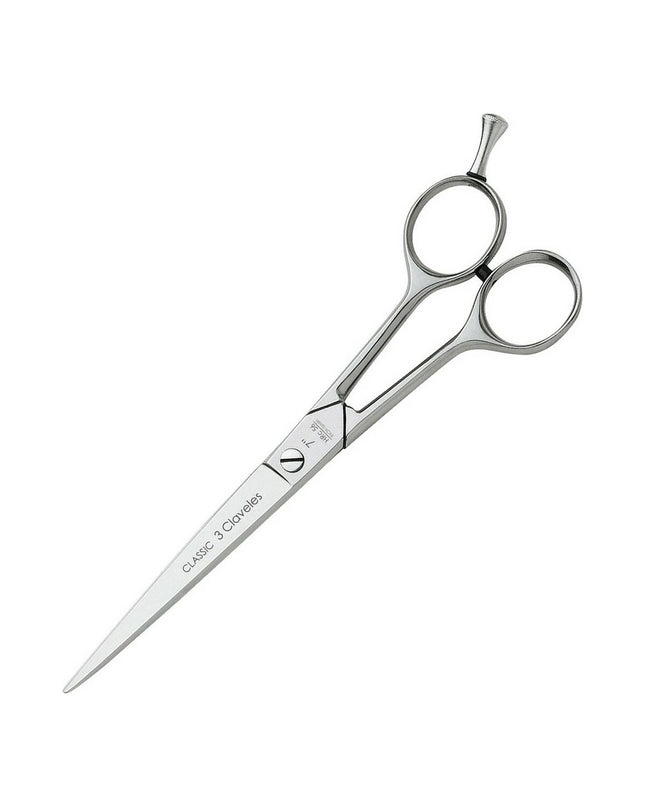 Dog grooming scissors by 3 Claveles, 18 cm stainless steel pet grooming tool for dogs, with precise sharp blades.