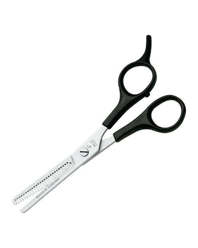 Dog grooming scissors from 3 Claveles Academia, 15.2 cm, with sharp blades and ergonomic handles for pet grooming.