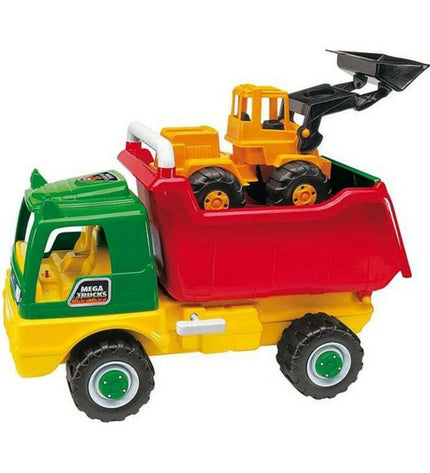 AVC Kiepwagen toy vehicle with excavator arm, measuring 68 x 45 x 32 cm, suitable for children, detailed plastic construction.