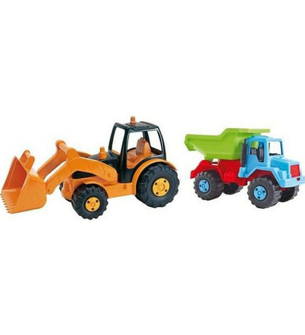 AVC Kiepwagen toy dump truck in bright yellow with black wheels, detailed plastic construction, suitable for children.