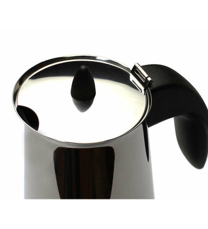 Valira Isabella Italian coffee pot in stainless steel, 4-cup stovetop espresso maker for home brewing of rich coffee.
