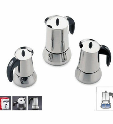 Valira Isabella 4-tassen Italiaanse koffiepot in roestvrij staal voor huis en koken, geschikt voor koffie en thee.