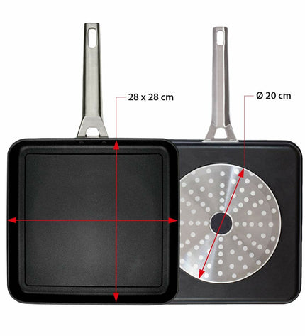 Black Valira AIRE 23x23 cm aluminum pan for home cooking, with a round shape and metal handle.