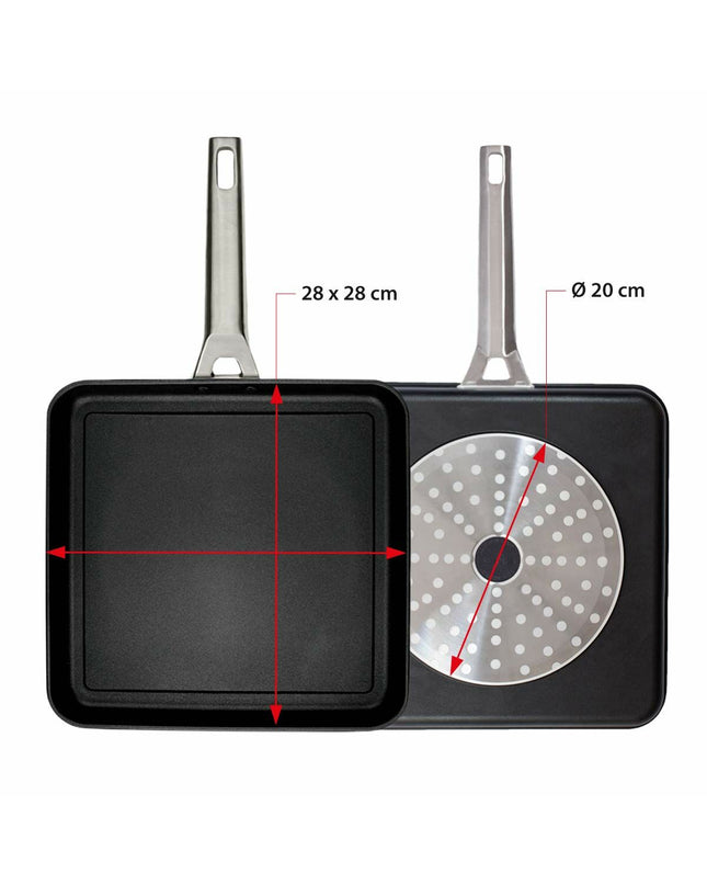 Black Valira AIRE 23x23 cm aluminum pan for home cooking, with a round shape and metal handle.