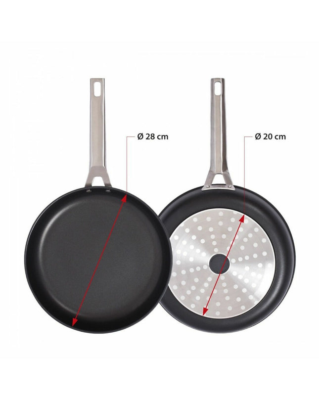 Valira Pan 4667/25 in black and silver stainless steel and aluminum, suitable for home cooking and kitchen use.